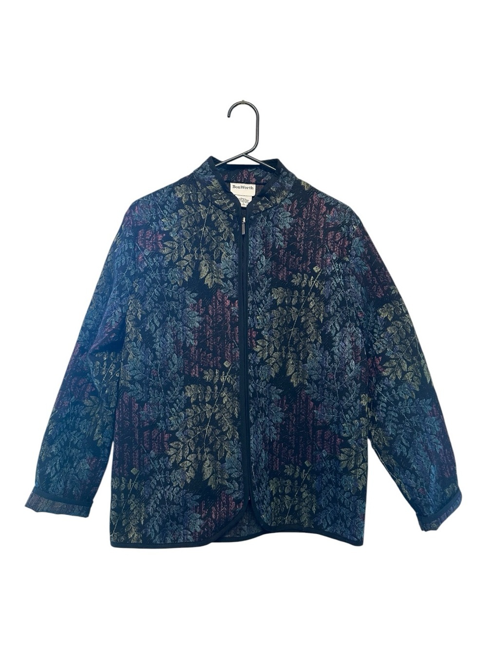 Vintage Y2K Era Bonworth Navy Blue Floral Print Lightweight Jacket Size Small
